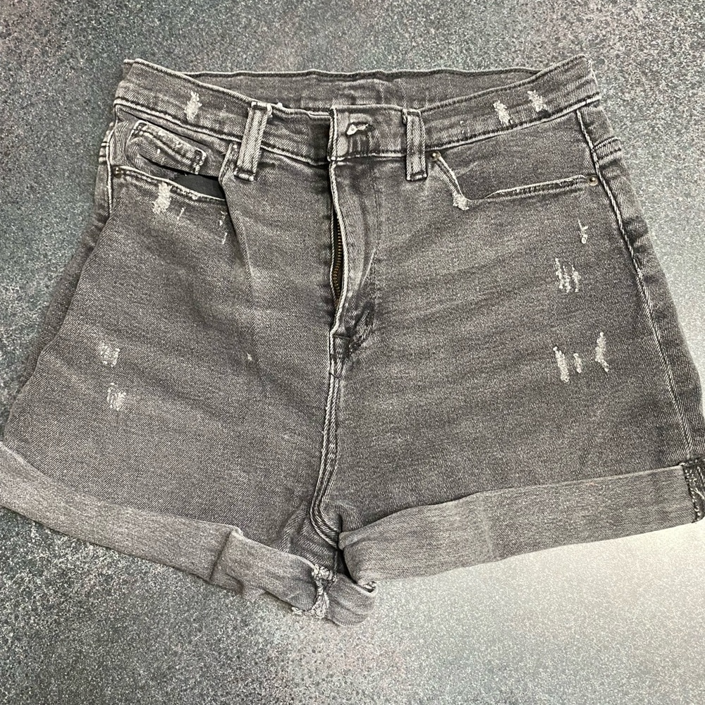 BDG Washed Black Distressed Denim Shorts